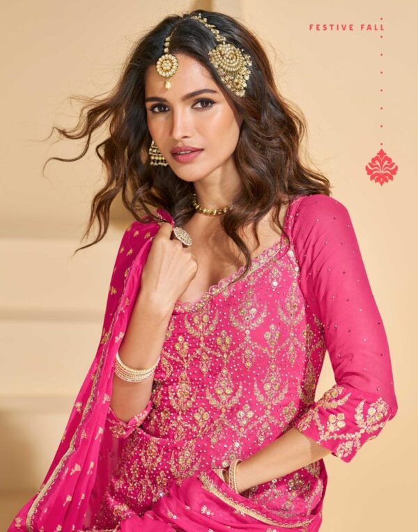 Elegant Pink & Orange Embroidered Sharara Set – Free Size up to 44 - Image 2