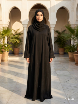 Full Black Abaya with Tiny Stone Work