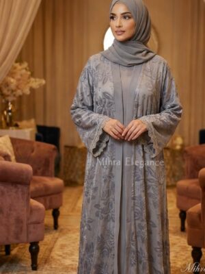 Grey Velvet Combination Abaya